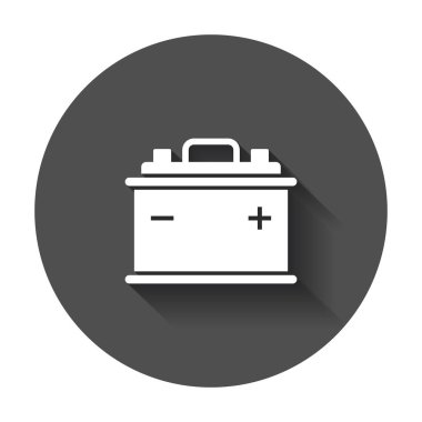 Araba pil düz vektör simgesi. Oto Akü pil enerji güç illüstrasyon uzun gölge ile.