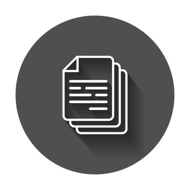 Belgeyi simge vektör çizim. Kağıt levha basit piktogram uzun gölge ile.