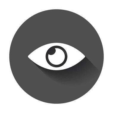Basit göz simge vektör. Görme piktogram uzun gölge ile düz tarzında.