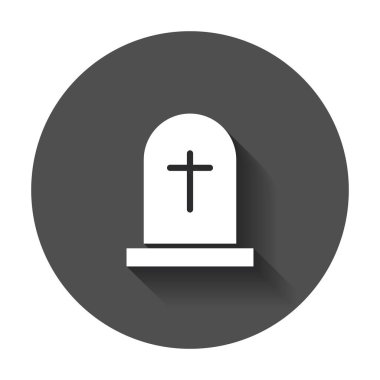 Cadılar Bayramı mezar simgesi. Mezar taşı vektör çizim. RIP mezar taşı uzun gölge düz simgesiyle.