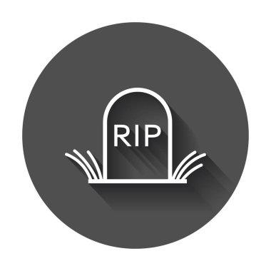 Cadılar Bayramı çizgi stili mezar simgesinde. Mezar taşı vektör çizim. RIP mezar taşı uzun gölge düz simgesiyle.