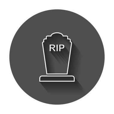 Cadılar Bayramı çizgi stili mezar simgesinde. Mezar taşı vektör çizim. RIP mezar taşı uzun gölge düz simgesiyle.