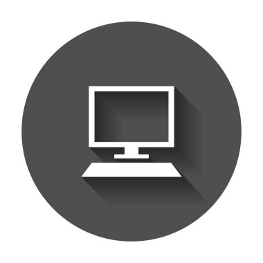 Bilgisayar vektör çizim. Uzun gölge ile monitör düz simgesini
