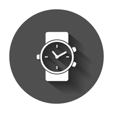 Watch vektör simgesi. Saat düz resimde uzun gölge ile.