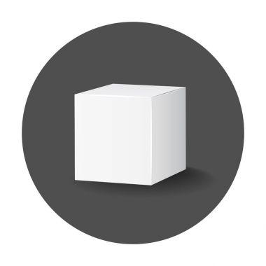 Boş beyaz karton 3d kutu simgesi. Kutu paket mockup vektör illust