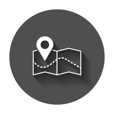 Harita simgesi üzerinde toplu iğne. GPS vektör çizim uzun shado ile göster