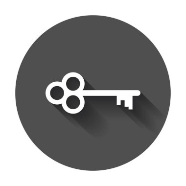 Anahtar vektör simgesi. Uzun gölge ile anahtar düz illüstrasyon.