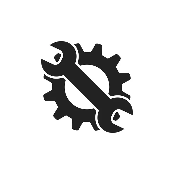 Outils de service icône vectorielle plate. Roue dentée avec symbole de clé logo — Image vectorielle