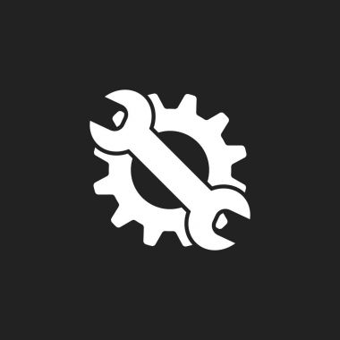 Hizmet araçları düz vektör simgesi. İngiliz anahtarı simgesi logosu ile dişli