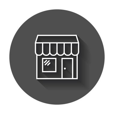 Mağaza vektör simgesi. Dükkanı kurmak resimde siyah yuvarlak backgr üzerinde