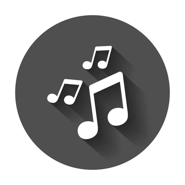 Icono de música vectorial. Ilustración de notas de sonido sobre fondo redondo negro — Vector de stock