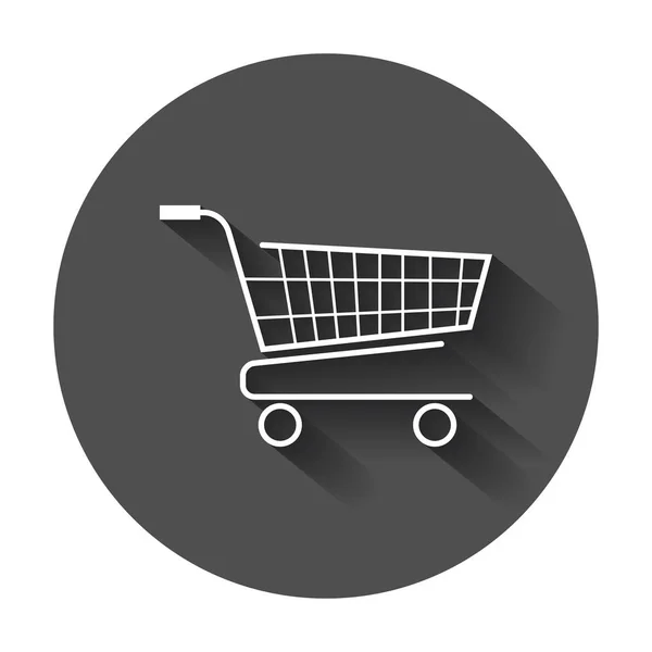 Shopping cart vector pictogram. Vlakke afbeelding op zwart ronde rug — Stockvector