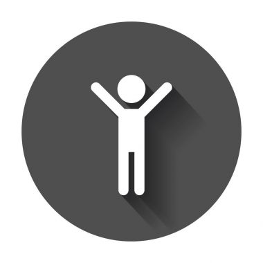 Eller yukarı vektör simgesi ile mutlu bir adam. İnsanları mutlu illustrat imzalamak