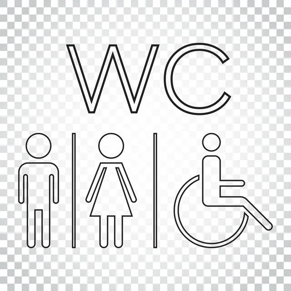 WC, línea de inodoro icono de vectores. Hombres y mujeres firman para el baño en — Vector de stock