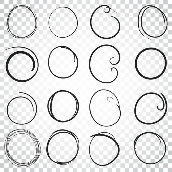 Hand drawn circles icon set. Collection of pencil sketch symbols — Stock Vector