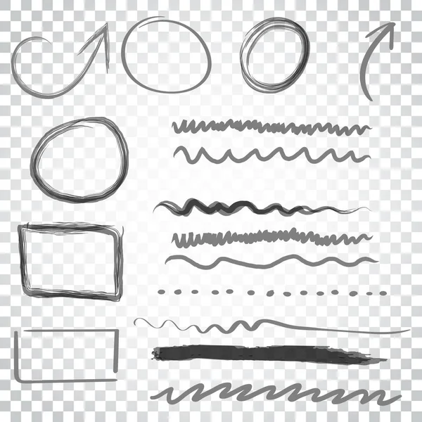 Handgezeichnete Pfeile und Kreise Icon-Set. Sammlung von Bleistift ske — Stockvektor