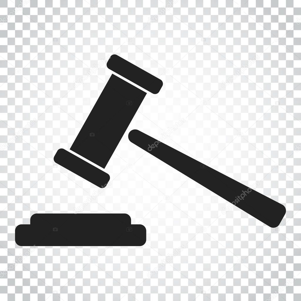 Auction hammer vector icon. Court tribunal flat icon. Simple bus