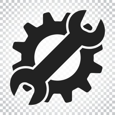 Hizmet araçları düz vektör simgesi. İngiliz anahtarı simgesi logosu ile dişli