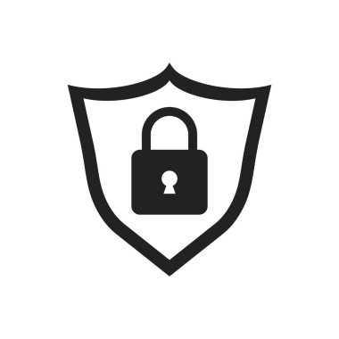 Kalkan güvenlik simgesi ile kilitleyin. Vektör çizim beyaz bac üzerinde