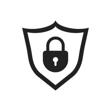 Kalkan güvenlik simgesi ile kilitleyin. Vektör çizim beyaz bac üzerinde
