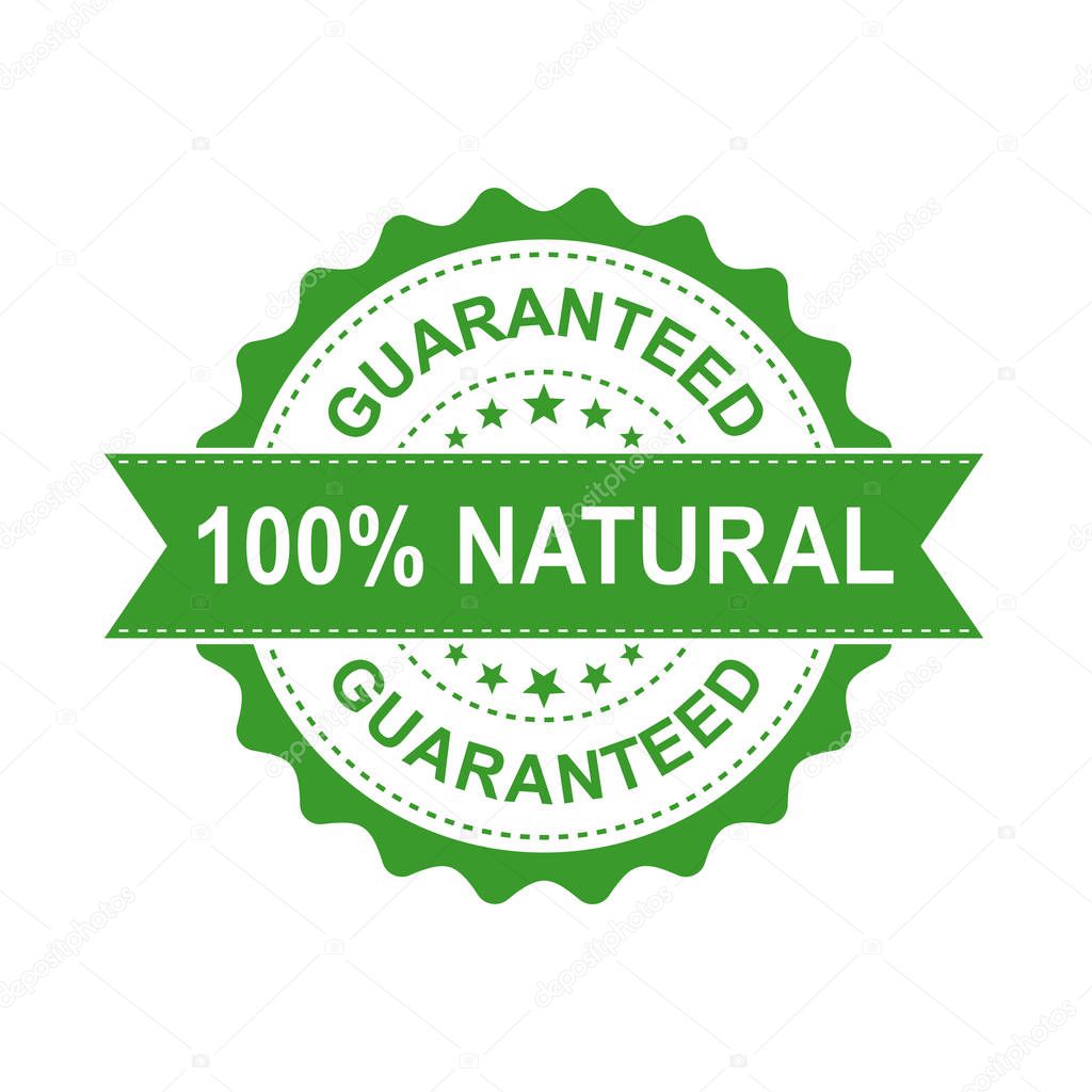 100% natural grunge rubber stamp. Vector illustration on white b