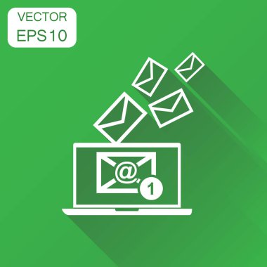 E-posta zarf iletisi üstünde laptop kutsal kişilerin resmi. İş kavramı ben e-posta