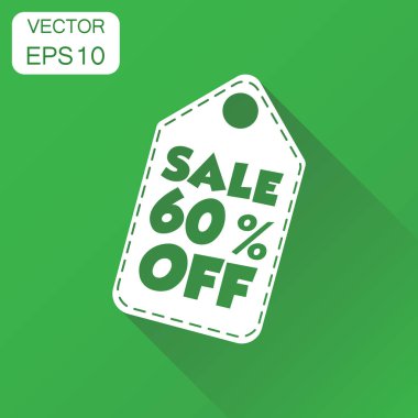 Satılık %60 off asmak bir ses etiketi simgesi. İş kavramı Satılık %60 p alışveriş