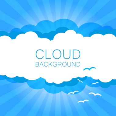 Güneş ışınları ile gökyüzünde bulutlar. Araba resimde düz vektör