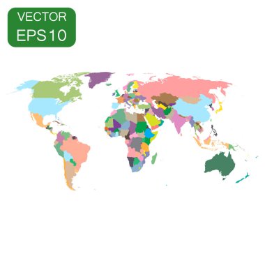 Dünya harita renkli siyasi simge. İş kavramı dünya harita pi
