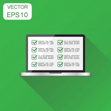 İş adamı kontrol listesi ile dizüstü bilgisayar kutsal kişilerin resmi. İş kavramı checkli