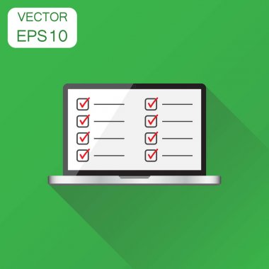 İş adamı kontrol listesi ile dizüstü bilgisayar kutsal kişilerin resmi. İş kavramı checkli