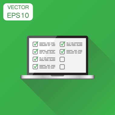 İş adamı kontrol listesi ile dizüstü bilgisayar kutsal kişilerin resmi. İş kavramı checkli