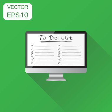 Kontrol listesi ile bilgisayar kutsal kişilerin resmi. İş kavramı görev bilgisayar Pzt