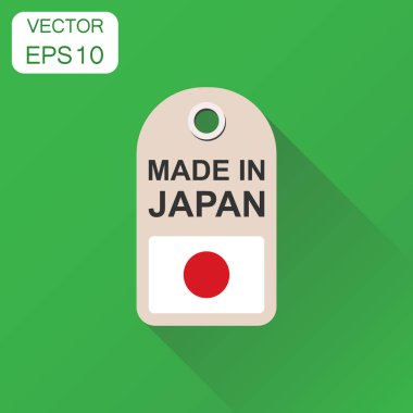 Bayrak simgesi ile Japon malı etiket asmak. İş kavramı manufact