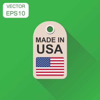 Made in USA bayrak simgesi ile etiket asmak. İş kavramı manufactue