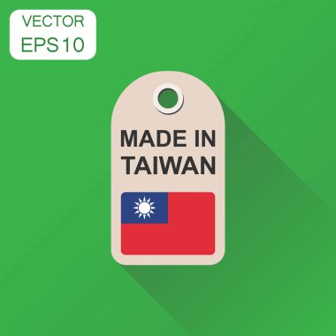 Bayrak simgesi ile Tayvan malı etiket asmak. İş kavramı Endo