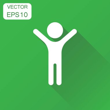 Eller yukarı simgesi ile mutlu bir adam. İş işareti kavramı kişi mutlu