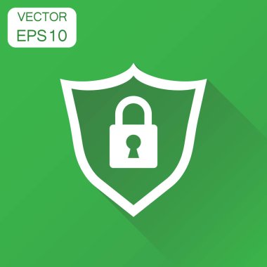 Kalkan güvenlik simgesi ile kilitleyin. İş kavramı asma kilit pictogr