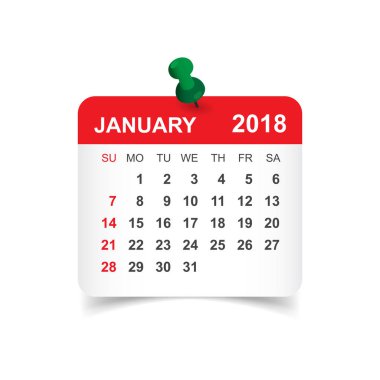 Ocak 2018 takvim. Takvim etiket tasarım şablonu. Hafta st