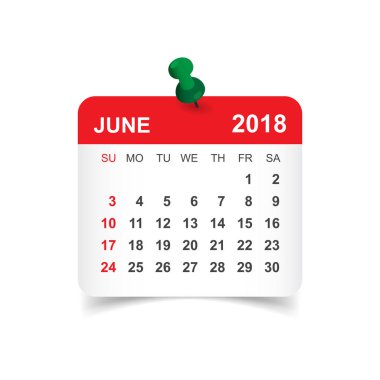 Haziran 2018 takvim. Takvim etiket tasarım şablonu. Hafta Başlat