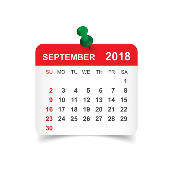 Calendrier septembre 2018. Calendrier autocollant modèle de conception. Semaine — Image vectorielle