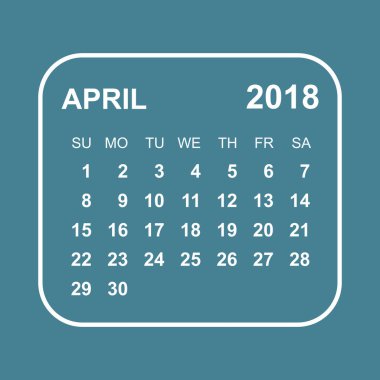 Nisan 2018 takvim. Takvim planlayıcısı tasarım şablonu. Hafta yıldız