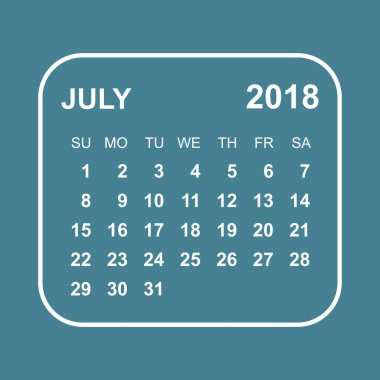 Temmuz 2018 takvim. Takvim planlayıcısı tasarım şablonu. Hafta Başlat
