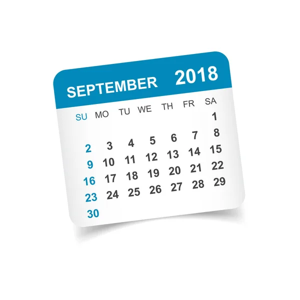 Calendario di settembre 2018. Adesivo calendario modello di design. Settimane — Vettoriale Stock