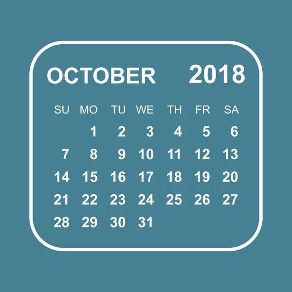 Жовтень 2018 календар. Шаблон дизайну планування календаря. вул Тижня — стоковий вектор
