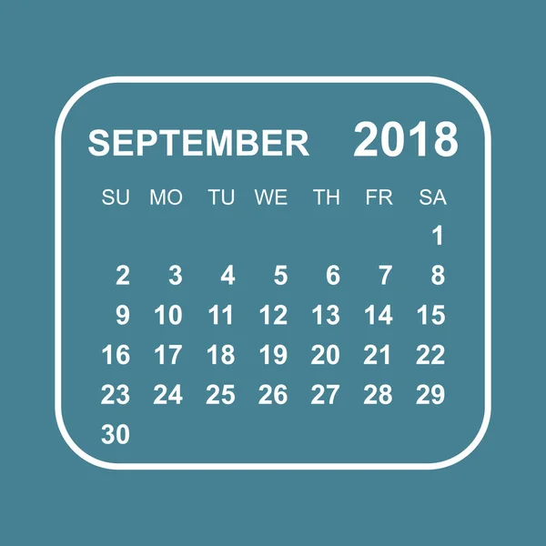 Calendário setembro 2018. Modelo de design de planejador de calendário. Semana —  Vetores de Stock