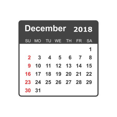 Aralık 2018 takvim. Takvim planlayıcısı tasarım şablonu. Hafta s