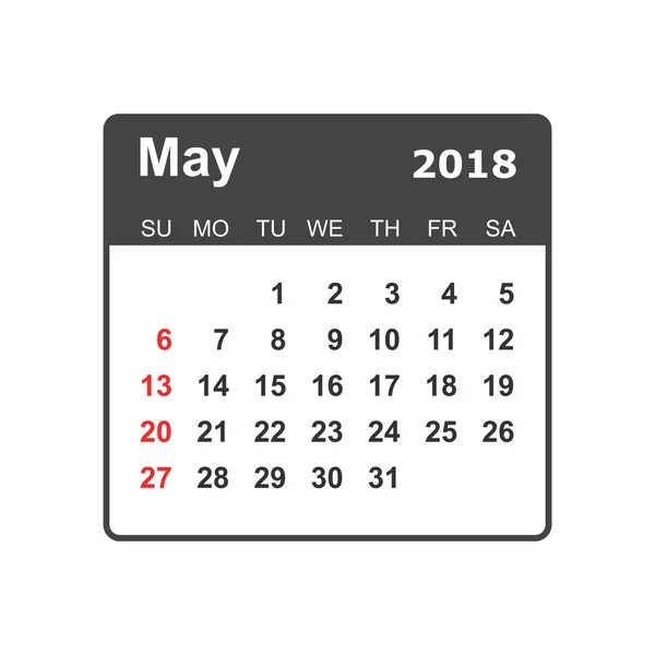 Calendario di maggio 2018. Modello di progettazione calendario pianificatore. Inizio settimana — Vettoriale Stock