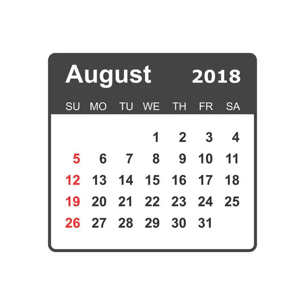 Calendario agosto 2018. Modello di progettazione calendario pianificatore. Settimana personale — Vettoriale Stock