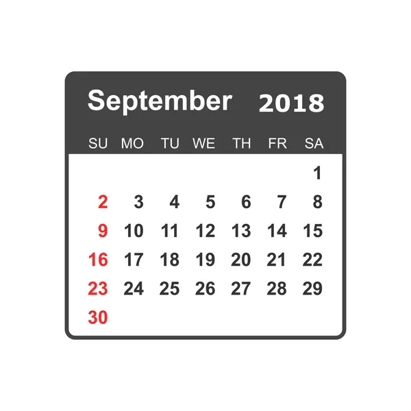 September 2018 kalender. Kalendermall planerare design. Vecka — Stock vektor